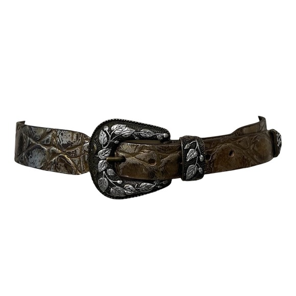 Signed POST &‎ Co Genuine Italian Leather Belt Silver Leaf Buckle main image 8